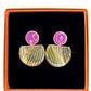 Cré Ór - Drop Earring Amethyst, 24 Carat Gold & Black Print