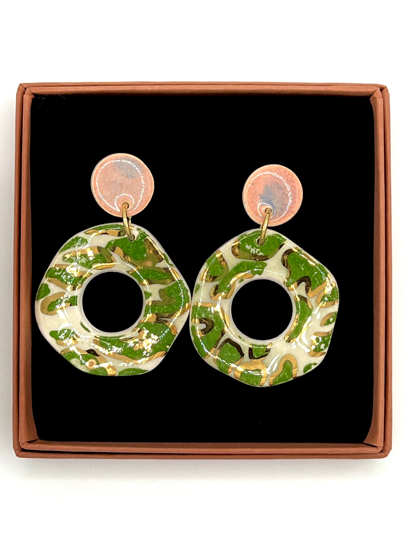 Mór Cré Ór - Green animal print,  pink  & 24 Carat Gold