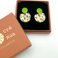 Cré Ór Beag Earring - Black animal print, lime green & 24 Carat Gold