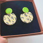 Cré Ór Beag Earring - Black animal print, lime green & 24 Carat Gold