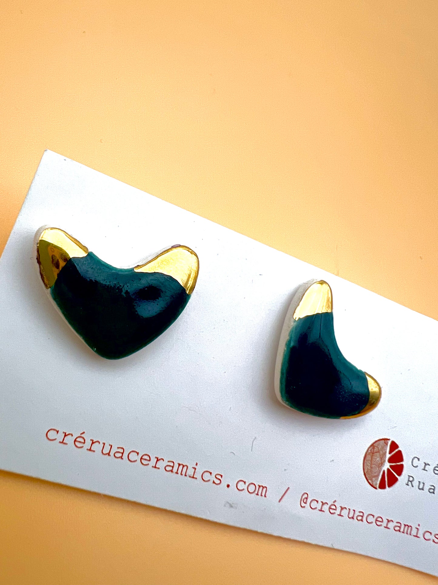 Love Heart Stud - Deep Sea Green & 24 Carat Gold