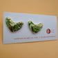 Love Heart Stud - Green Ginko Print & 24 Carat Gold