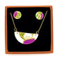 Small Half Moon & Sun Necklace & Mini Stud Earrings set - purple, green leaf print & 24 carat gold