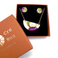 Small Half Moon & Sun Necklace & Mini Stud Earrings set - purple, green leaf print & 24 carat gold