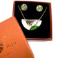 Small Half Moon & Sun Necklace & Mini Stud Earrings set - Irish Green, black wavy print & 24 carat gold