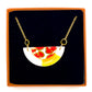 Small Half Moon & Sun Necklace  - Red animal print, canary yellow & 24 carat gold