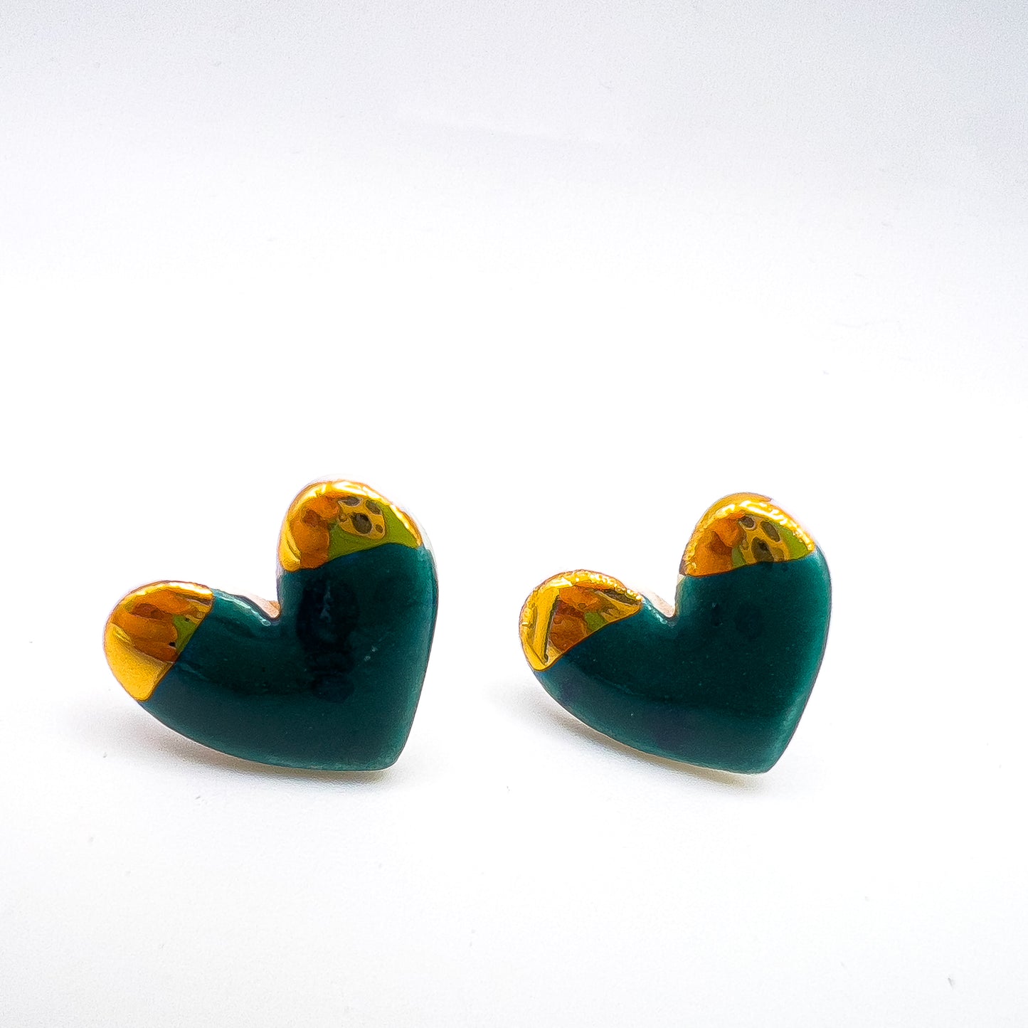 Mini Stud Heart - Deep Sea Green & 24 carat Gold Lustre