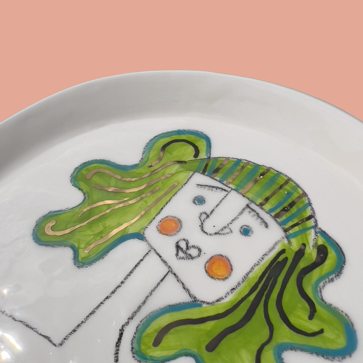 Lady Wall Plate - Wavy Green 18cm