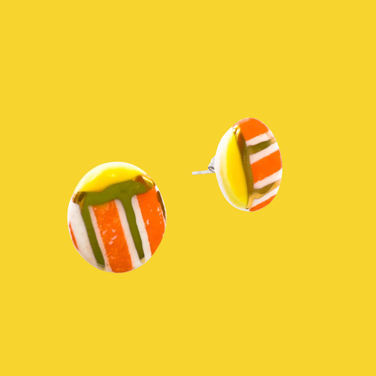 Mini Stud  - Orange stripe,  yellow & 24 carat Gold Lustre