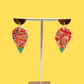Wooden Rain Drop Earring- Minty Green, Red Print & 24 Carat Gold