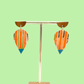 Wooden Rain Drop Earring- Orange Stripe, Blue & 24 Carat Gold