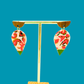 Wooden Rain Drop Earring- Irish Green, Red Print & 24 Carat Gold
