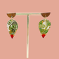 Wooden Rain Drop Earring- Red, Green Gingko & 24 Carat Gold
