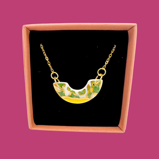 Mini Arc Necklace  - Green animal print, yellow & 24 carat gold