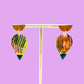 Wooden Rain Drop Earring - Black Wavy Print, Sea Green & 24 carat gold lustre