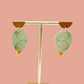 Wooden Rain Drop Earring - Green Spiral Print & 24 Carat Gold