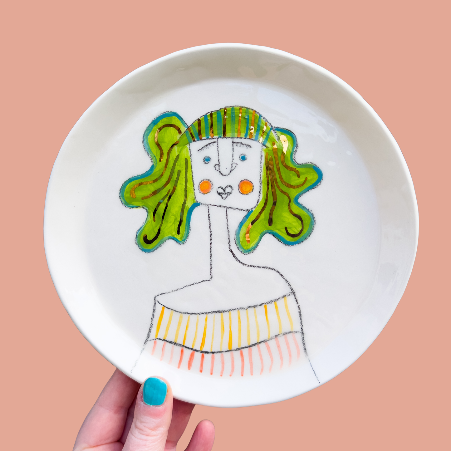 Lady Wall Plate - Wavy Green 18cm