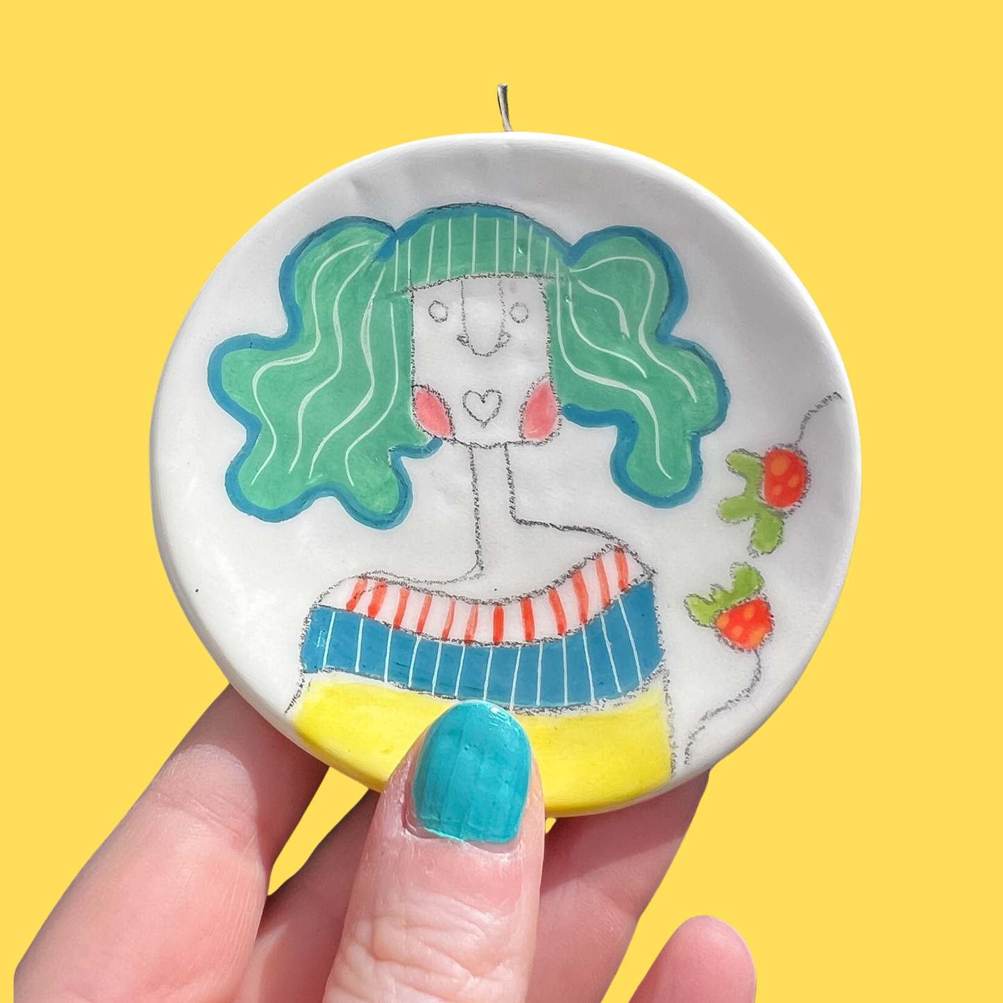 Lady Wall Plate - Blue Hair Glompom 8.8cm