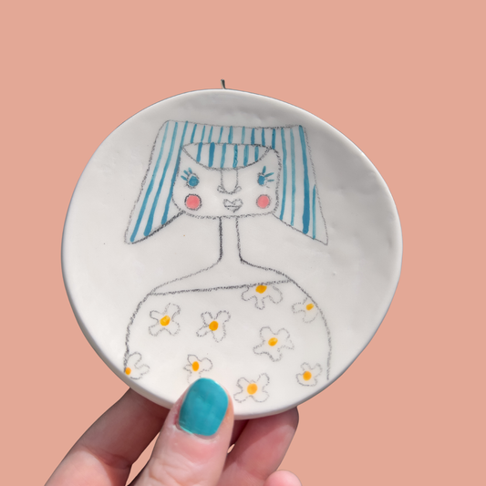 Lady Wall Plate - Blue Striped Hair Eggy Dress 11.5cm