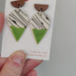 Raindrop Wood & Clay Drop Earring - Lime Green Geo Print